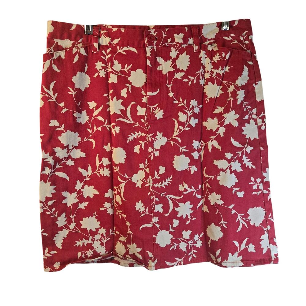 Nautica 14 Floral Red/White Pleated Skirt [0439]